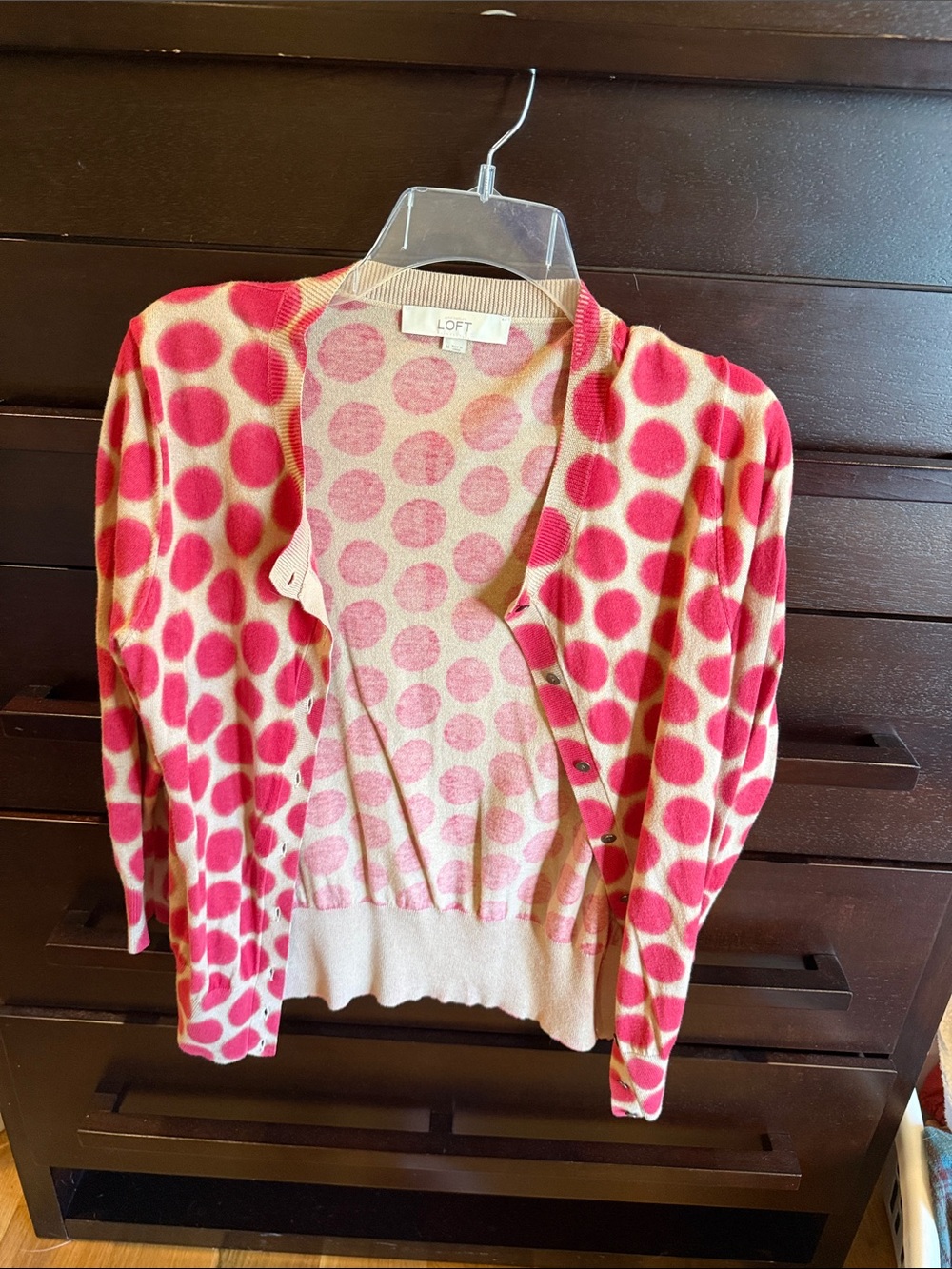 LOFT Pink and tan Polka Dot Button Cardigan medium